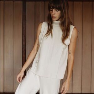 Cream Turtleneck Sleeveless Zara Knit Top